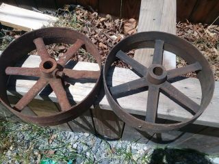Vintage Cast Iron 6 Spoke Wheels Farm Machine 11.  5 " X 3 " One Older Than Other