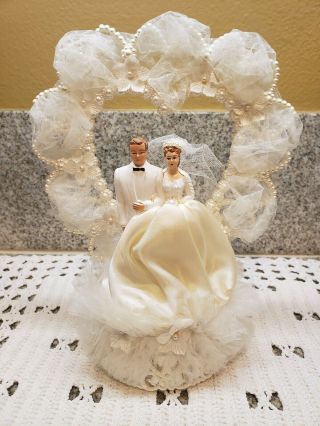 Antique Vintage Wedding / Bridal Cake Topper,  9 Inch.  Silk Flower 1967