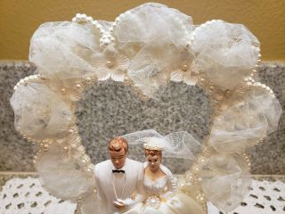 Antique Vintage Wedding / Bridal Cake Topper,  9 inch.  Silk Flower 1967 3