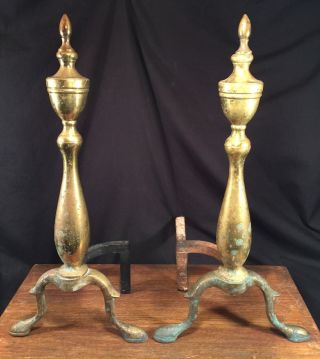 Vintage Andirons Mid Century Fireplace Log Holder Brass & Iron Priority Mail