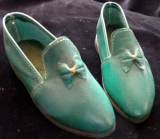 3.  75 " Green Leather Shoes For Vintage Or Antique Doll