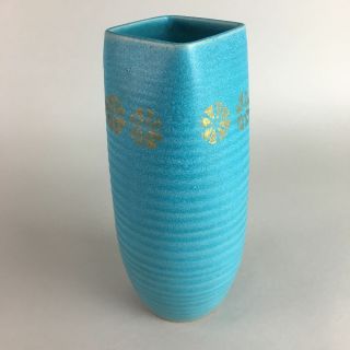 Japanese Ceramic Flower Vase Vtg Kyo Ware Pottery Blue Kabin Ikebana Fv713