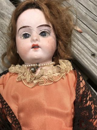 Antique 15 " Doll Bisque Head Cloth Wood Body Germany