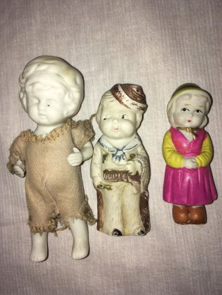 Vintage Three Bisque Miniature Dolls / Made In Japan