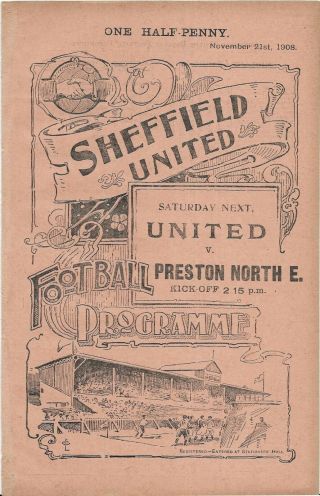 Antique Programme Sheffield United Reserves V Rotherham Town Res 21 - 11 - 1908