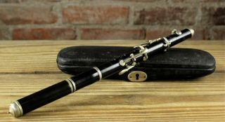 Antique 19th C German Ebony Piccolo Flute Orig Case Ex.