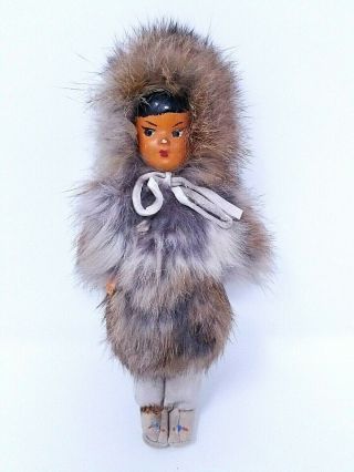 Vintage Alaskan Eskimo Doll Real Fur And Leather 8 Inch Collectible Toy