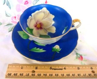 Vintage Tea Cup And Saucer Blue Flowers Hand Painted Meritchina Made In Japan