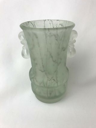 Vtg Antique Art Deco Style Glass Vase Frosted Arts & Crafts Green Bubble 7 "
