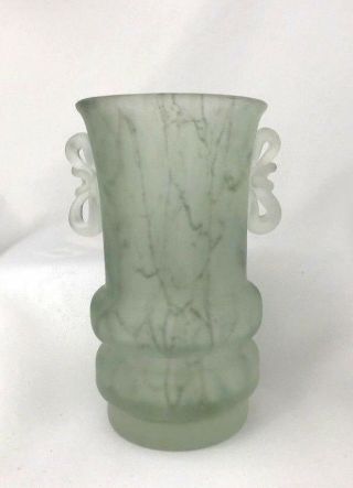 Vtg Antique Art Deco Style Glass Vase Frosted Arts & Crafts Green Bubble 7 