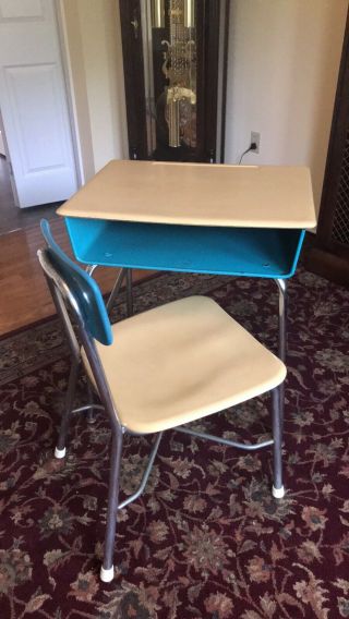 Heywood Wakefield School Desk And Chair Vintage Antique Metal Home - School Child