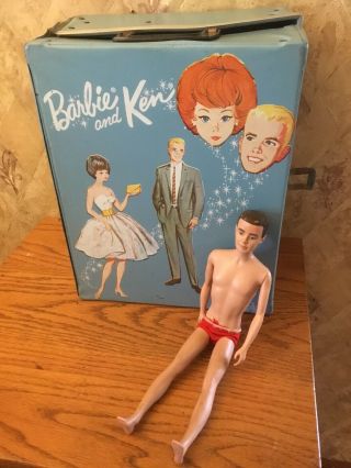 Vintage Barbie And Ken Carrying Doll Case Trunk Storage 1964 Mattel Light Blue