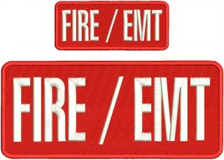 Fire / Emt Embroidery Patch 4x10 And 2x5 Hook On Back Red/white