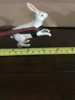 ANTIQUE CAST IRON Rabbit Being Pulled By A Rabbit In A Cart Wheels Work 3
