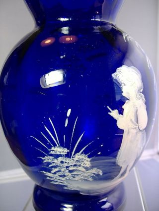 MARY GREGORY COBALT VASE WITH GIRL AND STICK - 6 