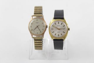 2 X Vintage Gents Gold Tone Wristwatches Hand - Wind Inc.  Montine,  Roamer