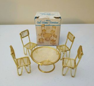 Vintage Brass Doll House Furniture Round Table And Chairs