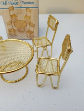 Vintage Brass Doll House Furniture Round Table And Chairs 3