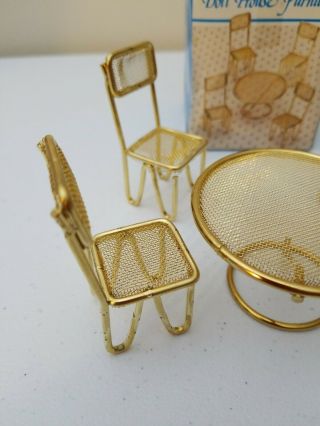 Vintage Brass Doll House Furniture Round Table And Chairs 4