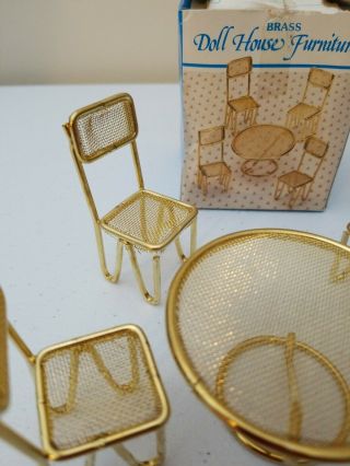 Vintage Brass Doll House Furniture Round Table And Chairs 5