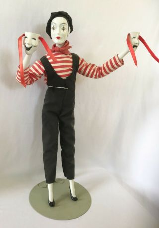 Vintage Porcelain Mime Mask French Clown Comedy/tragedy Drama 17”,  Stand