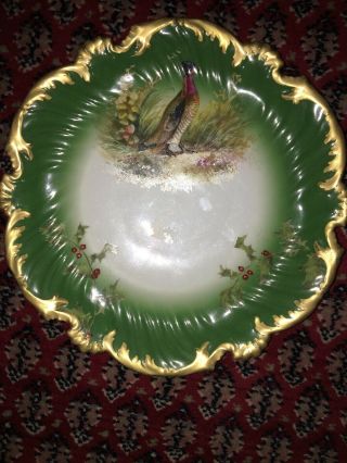 Antique T & V France Porcelain 8 " Plate Green & Gold Gilt Trim ❤️