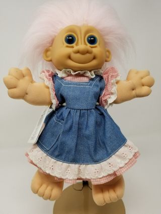 Troll Doll Daisy Plush Denim Dress Blue Eyes Pink Hair Soft Body Russ 13 "