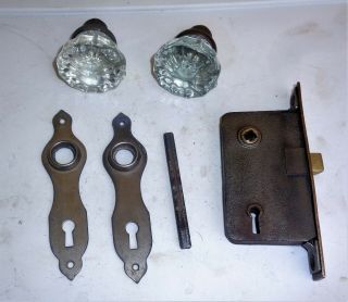Antique Hardware Lock Set Glass Door Knobs Art Deco Backplate Mortise Lock