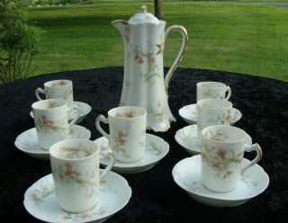 Antique Haviland & Limoges Chocolate Pot & 7 Cups With Saucers S Lazare