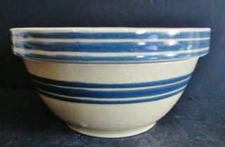 Antique Stoneware Ironware Primitive Blue Stripe Mixing Bowls Americana 8 Mark