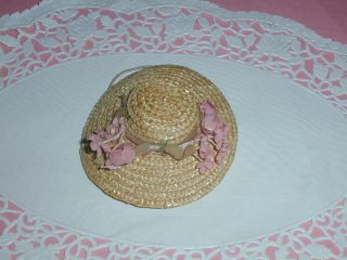 Vintage Madame Alexander Wendy - Kins Straw Doll Hat With Pink Flowers,  Pretty