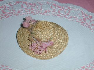 Vintage Madame Alexander Wendy - Kins Straw Doll Hat With Pink Flowers,  Pretty 2