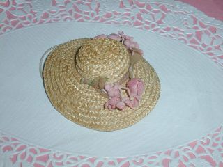 Vintage Madame Alexander Wendy - Kins Straw Doll Hat With Pink Flowers,  Pretty 3