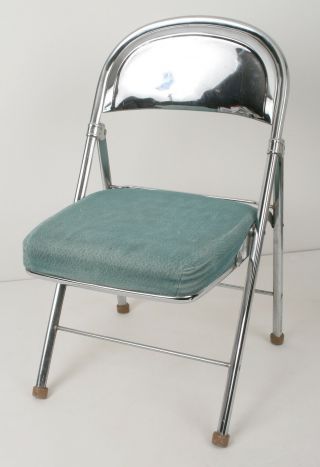 Vtg Mid - Century American Seating Co.  Chrome Folding Chair W Spring Cushion Seat