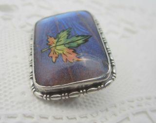 Antique Sterling Silver Morpho Butterfly Wing Brooch with Maple Leaf HGK England 7