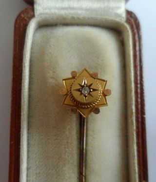 Antique 9ct Gold And Diamond Stick Pin In A Box And Clearly Marked 