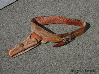 Antique Western Cowboy Leather Gun Belt And Holster