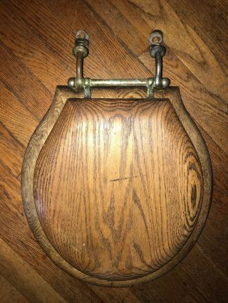 Antique Salvaged Oak Toilet Seat Heart Shaped Hardware Hinges Bathroom Vintage 2