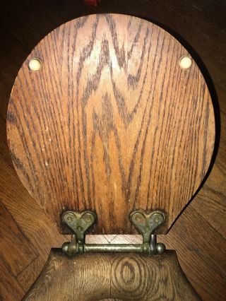 Antique Salvaged Oak Toilet Seat Heart Shaped Hardware Hinges Bathroom Vintage 4