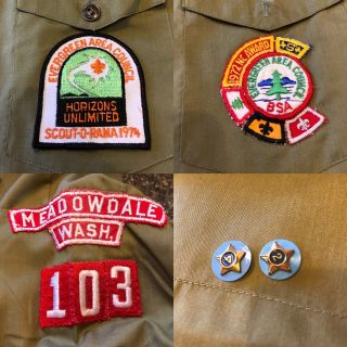 Vintage Boy Scout Uniform Shirt Evergreen Council Washington Med Large 70s