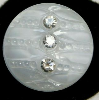 Antique Vtg Glass Button White Moonglow W Clear Sparkle Pastes 11/16 I