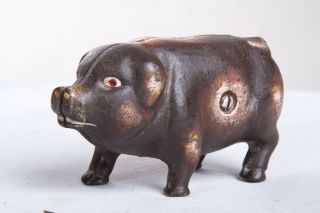 Vintage Antique Cast Iron Coin Bank Figurine Black Pig 4 " Long