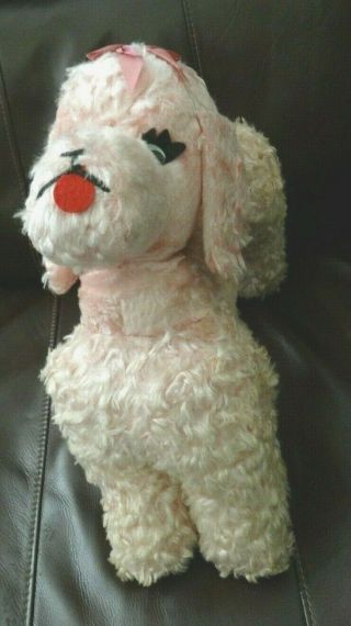 Vintage 1950s/60s Pink French Poodle Dog Plush Stuffed Animal Carnival Toy Prize
