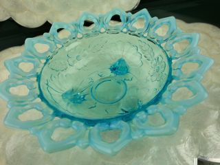 Antique Northwood Shell Wild Rose Blue Aqua Candy Bowl Dish Opalescent Eapg1906