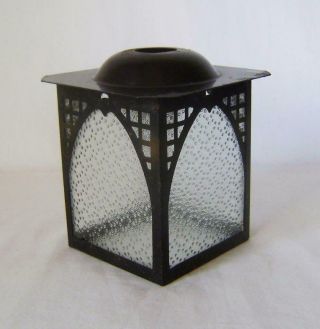 Vintage Black Painted Metal Porch / Hall Lantern,  Lamp Shade : Pebbled Glass