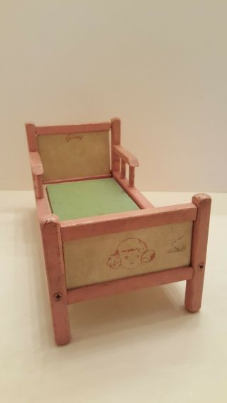 Vintage Ginny Doll Bed 1950s Wooden Pink & White Toy