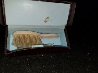 ANTIQUE DOLL toy MINIATURE GERMAN GERMANY BOXED GROOMING SET brush & comb 3