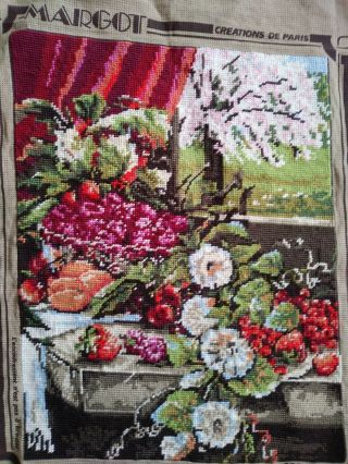 Vintage Tapestry Hand Stitched Wall Hanging Cushion Cover Flowers