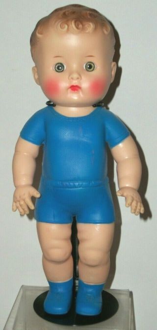 Vintage 1956 The Sun Rubber Co.  Boy Doll Tod L Tim? Molded Blue Great Shape