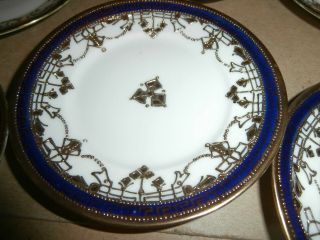 6 Antique Hand Painted Nippon China Small Plates Cobalt Blue Gold Decor -